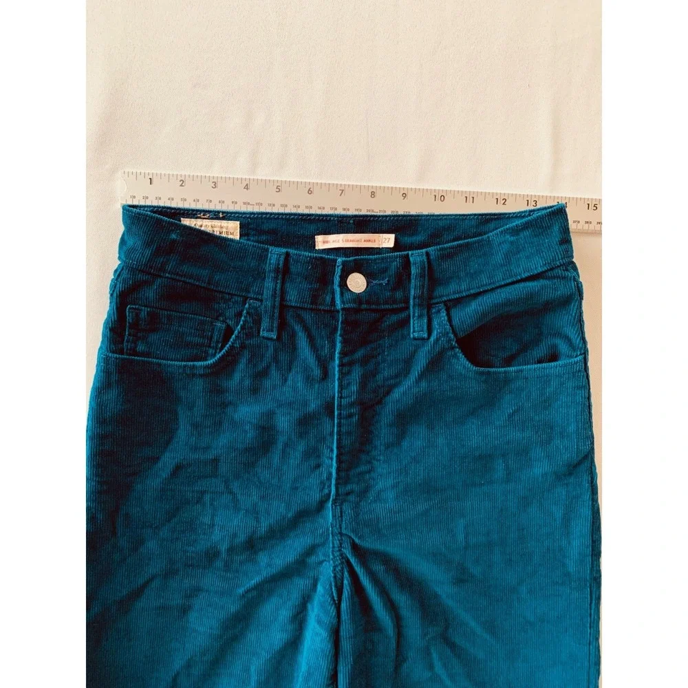 Levi's Corduroy Jeans W27 L29 Deep Teal Blue Green Straight Leg 5 Pocket - Picture 6 of 10